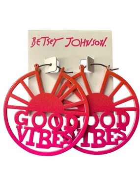 Betsey Johnson Pink to Coral Gradient 'GOOD VIBES' Hoop Earrings